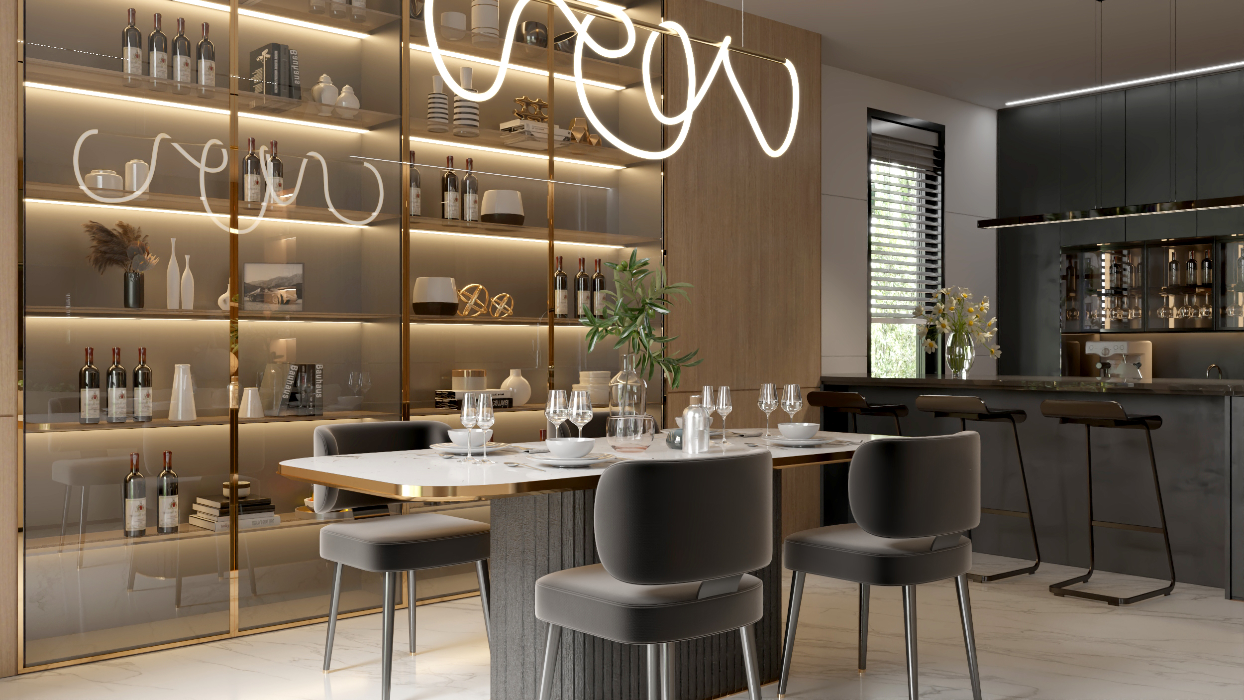 Apartment Low-Rise - มุมมองครัวและบาร์เคาน์เตอร์